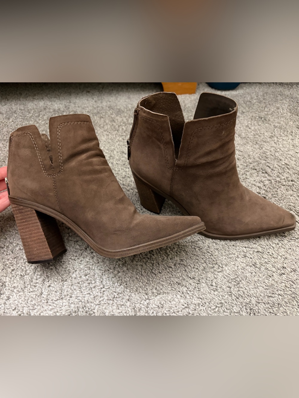 Vince Camuto Dark Brown Suede Block Heel Ankle Booties